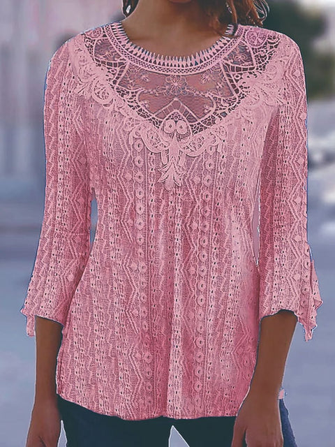 Nouvelle chemise confortable et décontractée à manches sept-quarts avec dentelle creuse et épissure m300154 