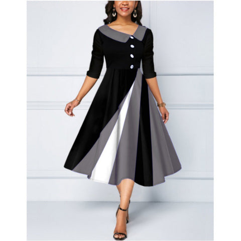 Robe longue à manches cinq-quarts et boutons imprimés en 3D m300864 