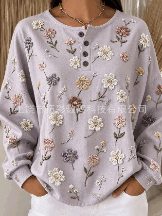 Digital printing four-button stand-up collar T-shirt women's FF303399 01