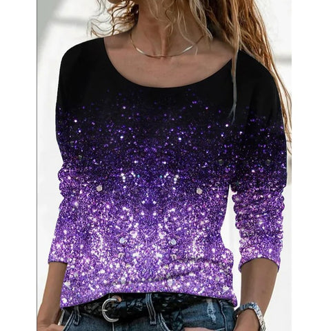 Langärmliges, lockeres, lässiges Pullover-T-Shirt mit Rundhalsausschnitt und 3D-Druck für Damen m300857 