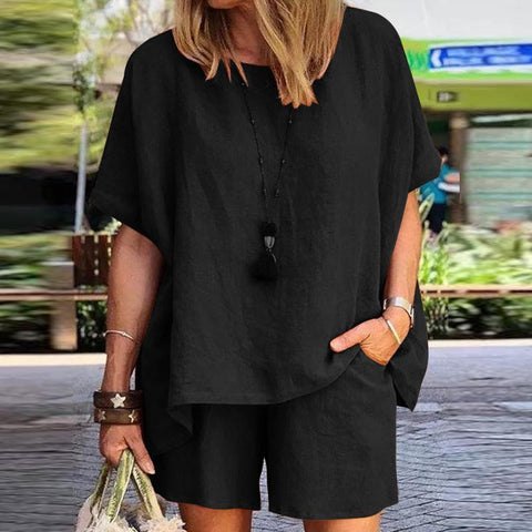 Ensemble deux pièces ample à manches courtes et short, style décontracté, m301179 