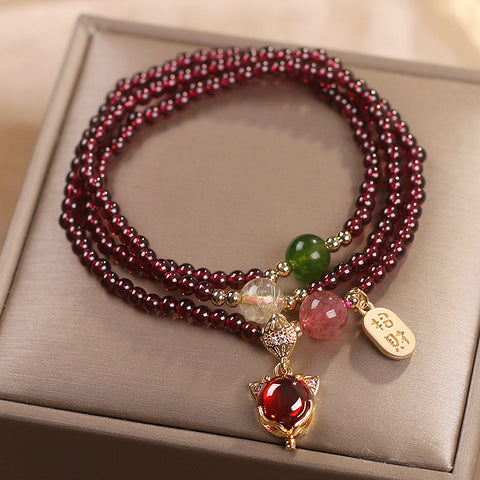 Bracelet en cristal de grenat, bracelet multi-cercles en calcédoine et cristal de fraise pour femme, renard m3331245
