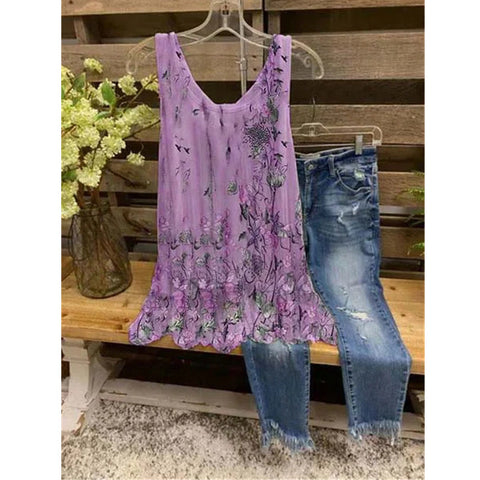Süßes bedrucktes, lockeres, ärmelloses Tanktop in großer Größe, T-Shirt m300907 