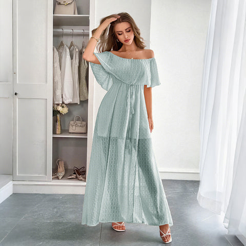 Robe longue décontractée simple à épaules dénudées, semi-transparente, coupe slim m301413 