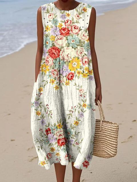 New sleeveless casual printing temperament long dress dress slim fit small fresh casual dress m301521