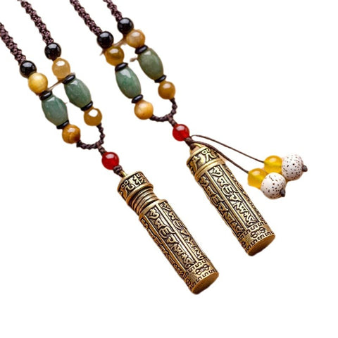Peut être ouvert pour emballer des choses Collier en laiton rétro avec pendentif en chaîne de pull, pendentif tibétain polyvalent m3331270 