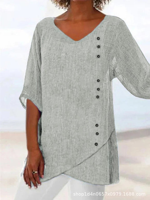Damen-T-Shirt mit V-Ausschnitt und neunviertellangen Ärmeln und Tiermotiven, lockeres Motiv, m301289 