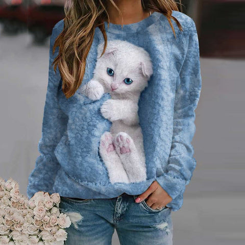 Frühlings- und Sommerpullover mit lockerem Animalprint und langen Ärmeln und Rundhalsausschnitt m300744 