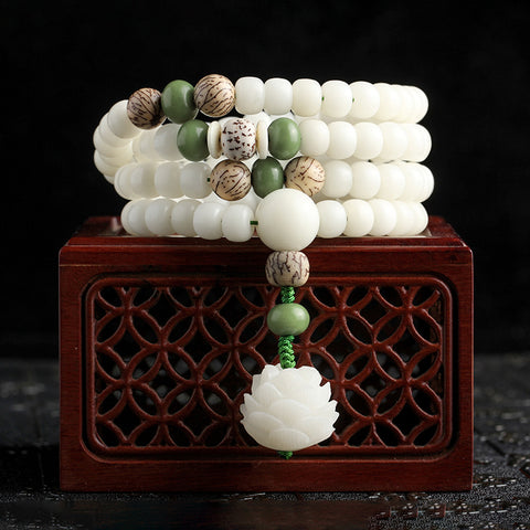 Bracelet Bodhi en jade blanc naturel, 108 perles de Bouddha, style ethnique Wenwan Bodhi m3331234