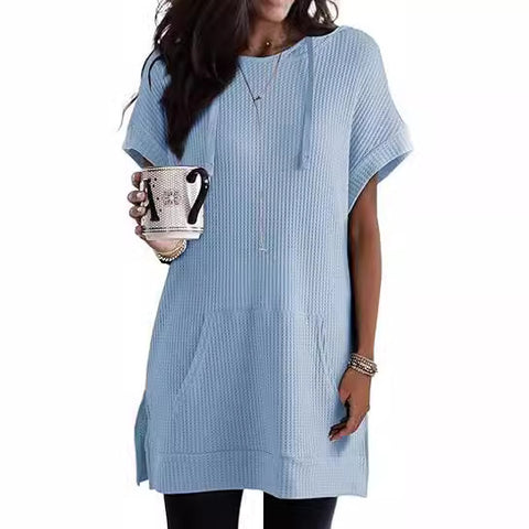 Sweat à capuche avec cordon de serrage, tricot gaufré, fente latérale, poche à la taille, T m301017 