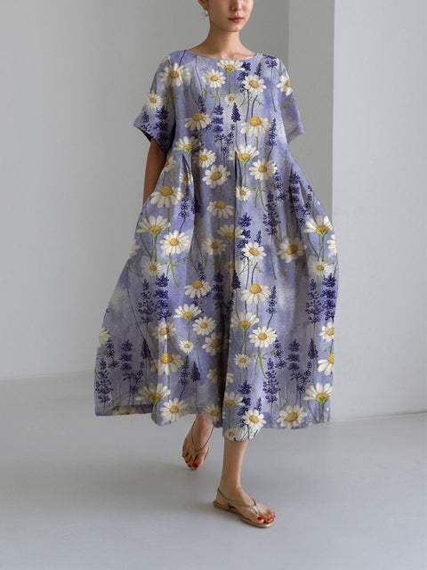 Robe ample à col ras du cou et manches courtes pour femme, haut de gamme, imprimée, m301052