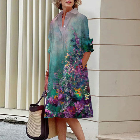 Robe chemise à boutons ouverts à une rangée, motif floral, impression numérique 3D, style vent doux, m300914 