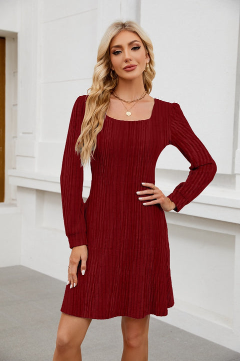 Robe à manches longues et col carré, manches lanternes, poches pour poupées, m300921 