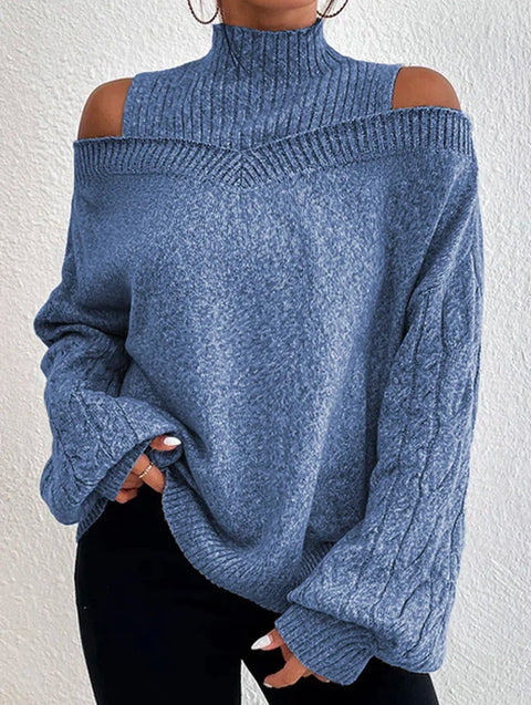 Schulterfreier Halbrollkragenpullover locker gestrickter Pullover Damen m300502 