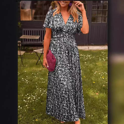 Robe imprimée tempérament à col en V et taille M301307 
