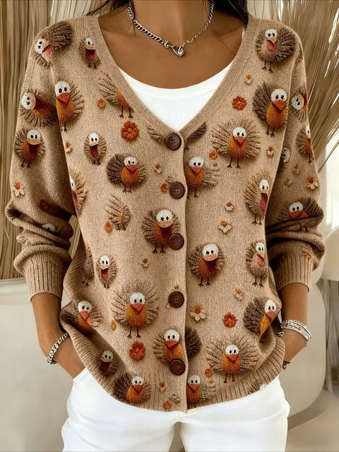 Autumn and winter European size 3D digital printing women's shoulder cardigan sweater FF303406 01