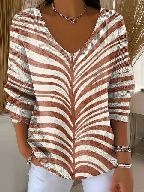 Shoulder V-Neck Long Sleeve Pullover 3D Digital Printing Women's Top T-Shirt m302616