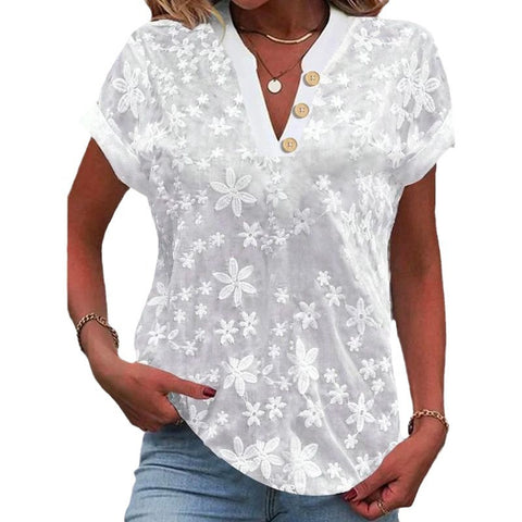 Chemise boutonnée à manches courtes et col montant brodée m301492 
