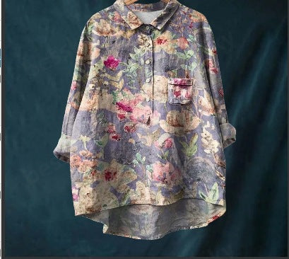 Chemise à manches longues en lin et bambou, à revers, polyvalente et tendance, m301040
