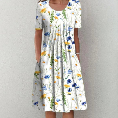 Nouvelle robe décontractée à manches courtes et col ras du cou imprimée m300930 