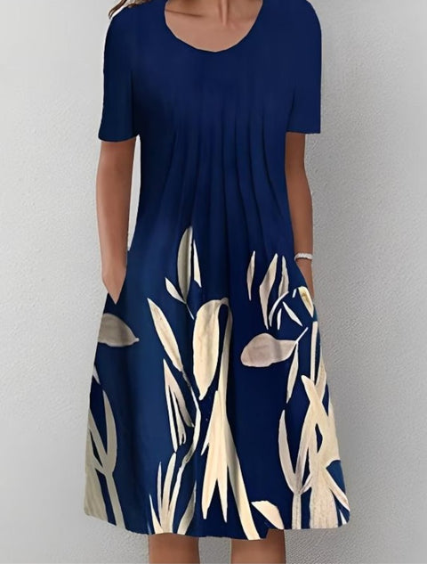 Robe mi-longue à imprimé floral, col rond, poches, printemps/été, pour femme, m300037 