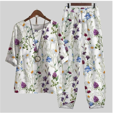 Zweiteiliges Set aus bedrucktem Oberteil und Hose mit geteilten Ärmeln, m300036 