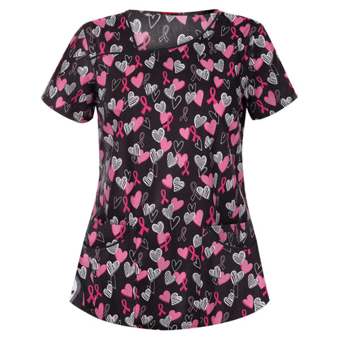 Printed V-neck short-sleeved pocket T-shirt women's top m301596