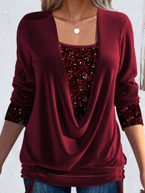 Beads bump net color long-sleeved women's clothing large pendant collar loose pleated fake two pieces m302262