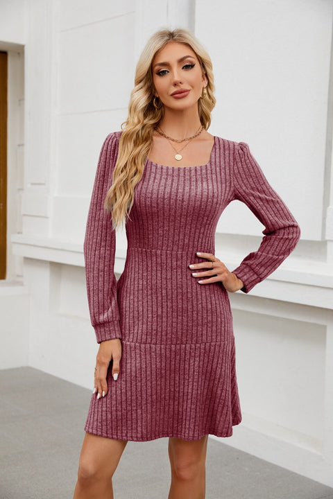 Robe à manches longues et col carré, manches lanternes, poches pour poupées, m300921 