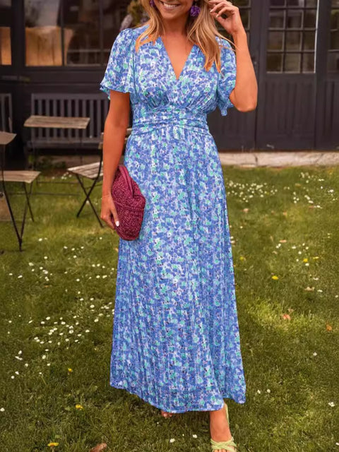 Robe imprimée tempérament à col en V et taille M301307 