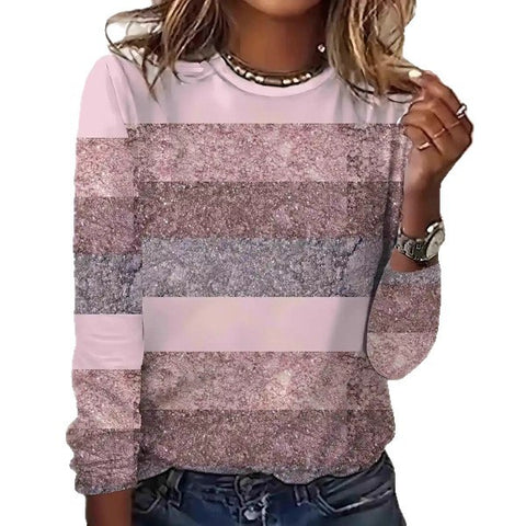 T-shirt décontracté à manches longues et col rond imprimé en 3D motif fleur pour femme m301719