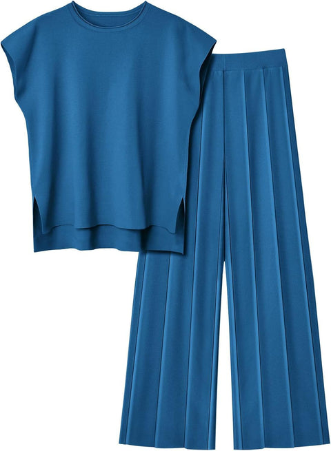 Women's knitted casual suit sleeveless vest knitted sweater + wide-leg pants two-piece set m301592