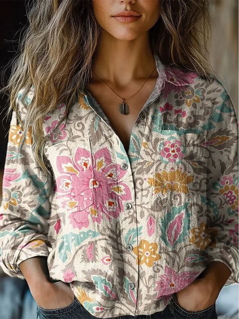 Fashion women's clothing European and American versatile printing casual lapel m301565