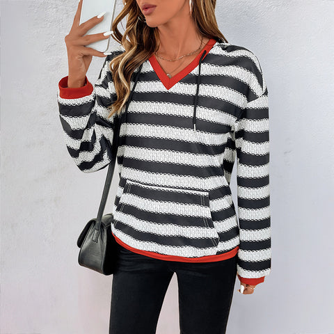 Schwarz-weiß gestreiften pullover herbst neue pullover mit kapuze casual vielseitig pullover frauen m300813 