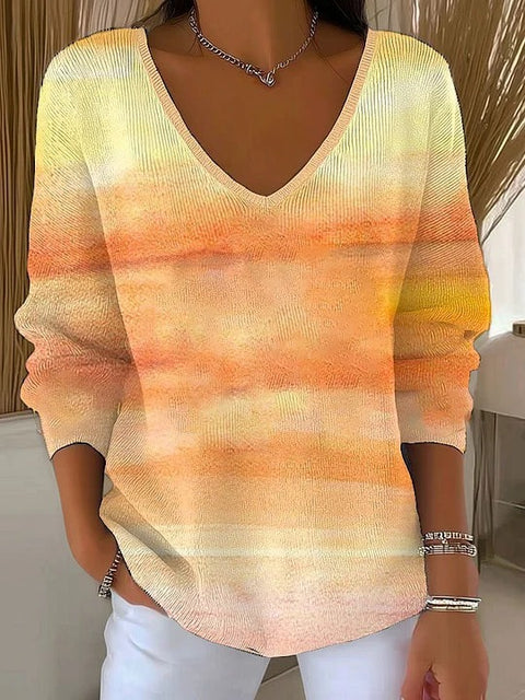Shoulder V-Neck Long Sleeve Pullover 3D Digital Printing Women's Top T-Shirt m302616