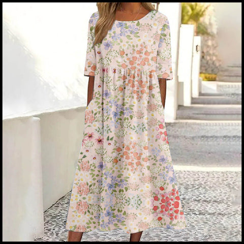 Robe décontractée à col rond et taille mi-haute pour femme, imprimée, style pendule, M300937 