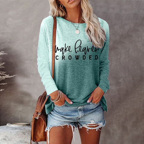 Rundhals-T-Shirt Damen Langarm Lose bedrucktes Oberteil m300648 
