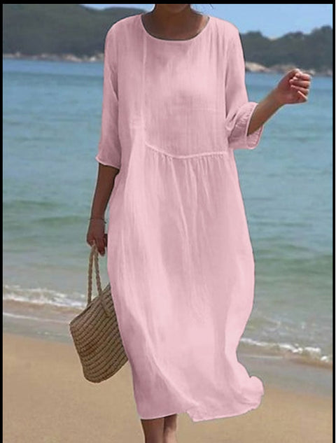 Robe longue à col ras du cou pour femme, imprimée, décontractée, tendance, m301059