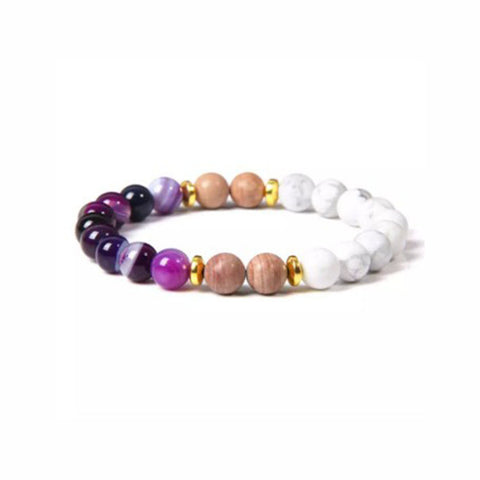 Bracelet en pierre naturelle et tranche de pin blanc et or m3331273