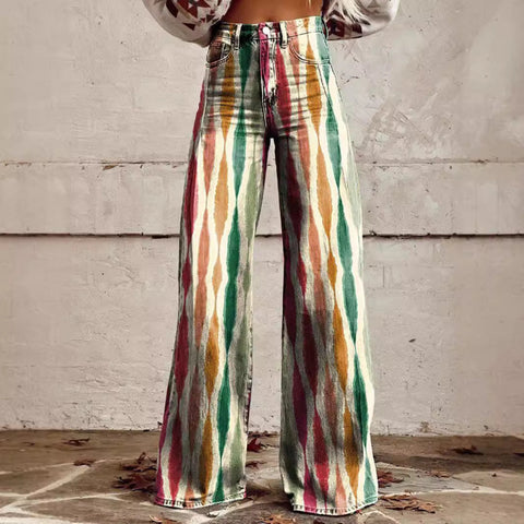 3D heat transfer flared pants simulation denim trousers loose pants m301550
