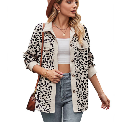 Veste chemise boutonnée à manches longues et imprimé léopard m300523 