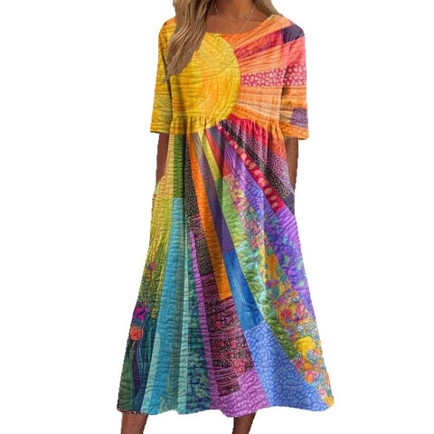Robe d'été décontractée à col rond et taille moyenne pour femme, nouvelle collection, imprimé pendule, m301303 