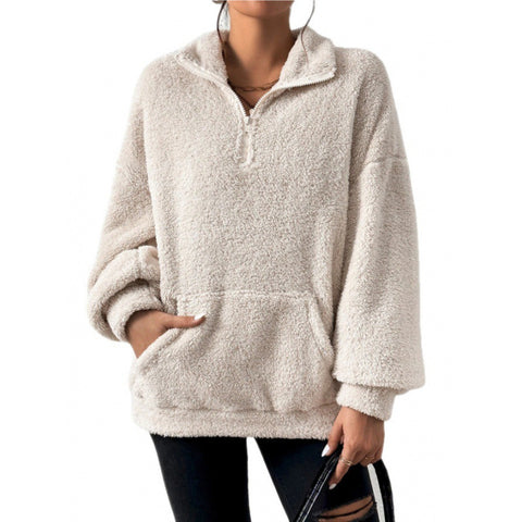 Autumn and winter European and American new products plush plush women's stand-up neck sweater casual top m301918