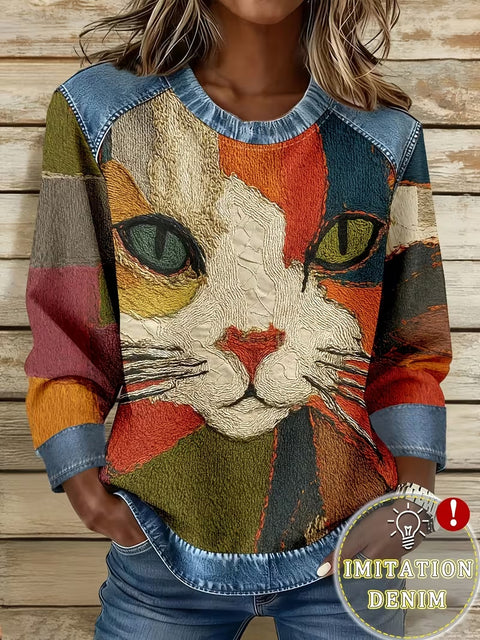 Casual Crew Neck Long Sleeve Pullover 3D Digital Printing Women's Sweater FF303429 03