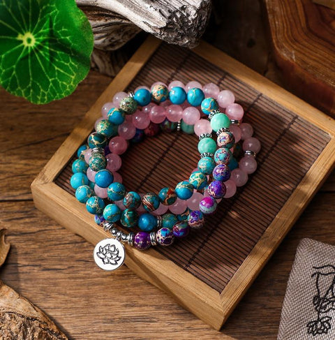 Bracelet Amazon 8 mm avec pendentif œil de Bouddha 108 lotus m3331231