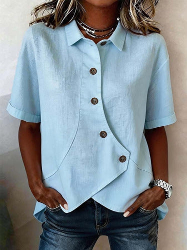 Ladies casual solid color irregular shirt m302626