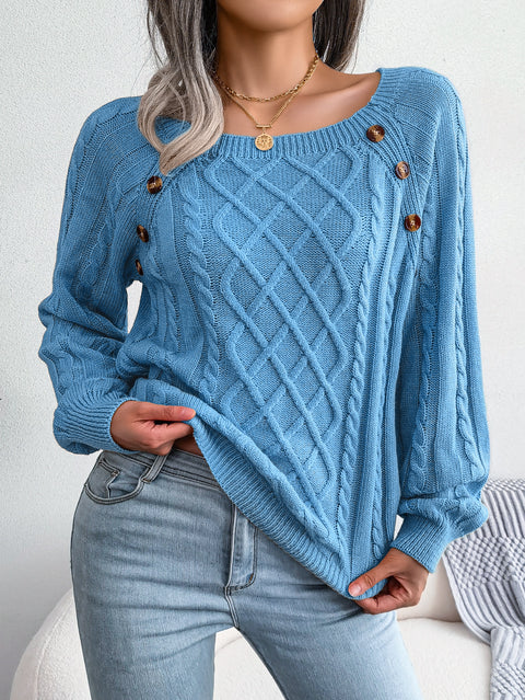 Lässiger Strickpullover mit quadratischem Ausschnitt und Nietenverzierung, m300572 