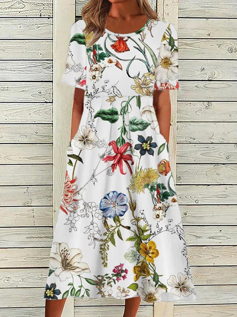 Robe trapèze décontractée à col rond et taille moyenne pour femme, nouvelle collection d'été, imprimée, m300040 