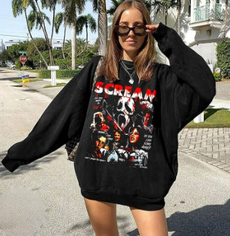 Abschnitt Kürbis-Print Langarm-Top Damen Kapuzenpullover m300640 