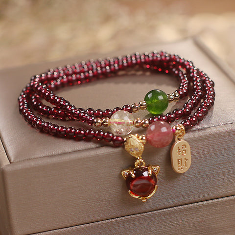 Bracelet en cristal de grenat, bracelet multi-cercles en calcédoine et cristal de fraise pour femme, renard m3331245